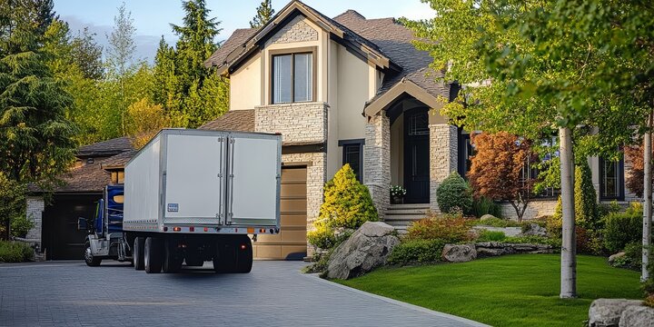 Movers unloading items from a truck during relocation.