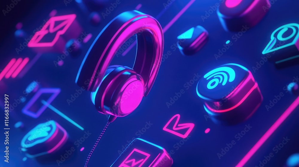 Poster internet call concept with digital icons in minimalist style, 3d render. communication theme with cl