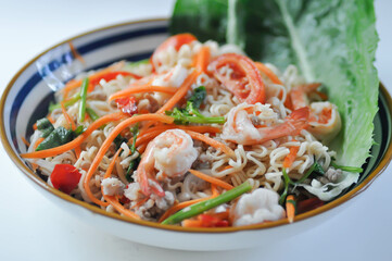 shrimp noodles or noodles without soup, spicy noodles or noodles salad