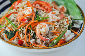shrimp noodles or noodles without soup, spicy noodles or noodles salad