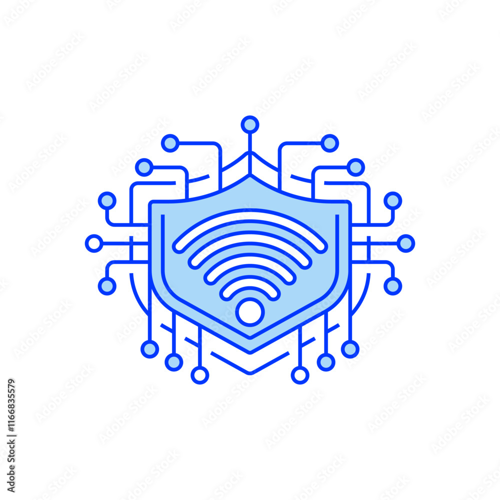 Poster wifi signal with shield line icon. linear style sign for mobile concept and web design. outline vect