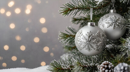 Festive New Year's decorations resting on a blanket of glistening snow, creating a magical and wintry holiday atmosphere
