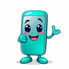 Friendly Teal Smartphone Mascot Cartoon Character