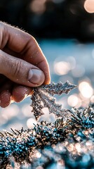 Sparkling Silver Christmas Ornament  Hand  Festive Decoration  Winter Wonderland  Holiday