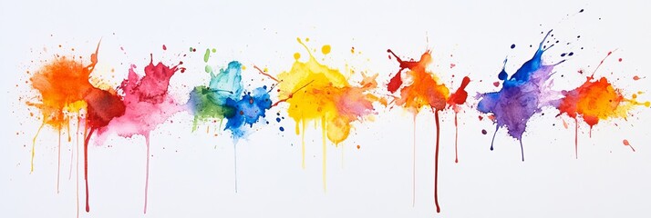 Fototapeta premium Colorful splashes of watercolor paint create an abstract art piece with vibrant hues against a white background