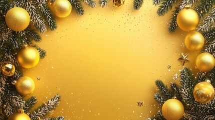 Merry Christmas and Happy New Year, banner design with realistic yellow decorations, space for text, celebration, template, poster, flyer, created with generative AI