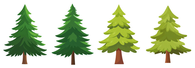 Obraz premium PNG Vibrant cartoon evergreen trees illustration, isolated element set, transparent background