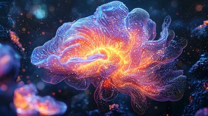 Obraz premium Captivating digital rendering of a glowing vibrant brain symbolizing mental health awareness and the power of the human mind The calming hues and abstract design evoke emotions of wellness