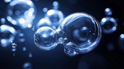 Bubbles floating in dark background with light reflections captured in a mesmerizing display of nature's beauty