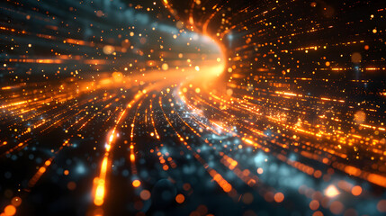 Fototapeta premium Abstract digital light glowing motion space technology 3D long background for futuristic space science