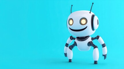 Obraz premium A cheerful robot with a friendly design on a bright background.