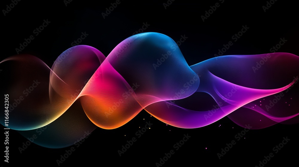Poster Colorful abstract wave patterns create a dynamic visual experience in dark background