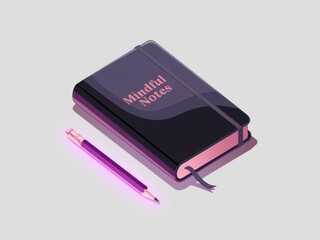 3D Mindful Notes Journal with Pink Pencil on Light Neutral Background