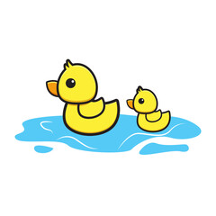 Cute ducks floating on water
