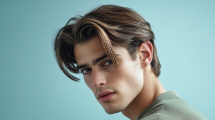 A relaxed men hairstyle with medium-length hair parted in the middle and styled with natural texture.