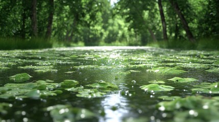 Naklejka premium Serene Floodplain with Lush Greenery and Natural Light