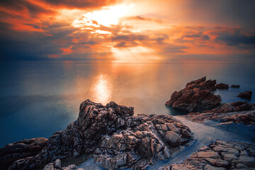 amazing greek view on sea at sunswt,  stunning nature scenery 