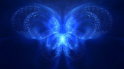 Glowing blue digital network of interconnected nodes creating fluid and dynamic abstract geometric designs against a deep dark blue backdrop with advanced precision and visualization