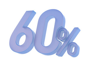 Sixty percent on white background. Isolated 3D illustration