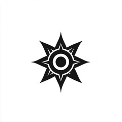 A striking black star symbol with circular core, radiating sharp points, embodying strength and direction.