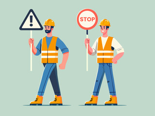 man holding stop sign slow sign vector design illustration clipart