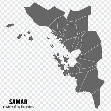 Blank map Samar  of Philippines. High quality map Province of Samar  with districts on transparent background for your web site design, logo, app, UI.  Republic of the Philippines.  EPS10.