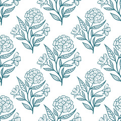 Indian Block Print Style Floral Seamless Pattern