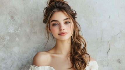 A trendy hairstyle banner with a half-up, half-down style featuring messy waves and soft, loose strands.