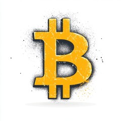 Obraz premium Stylized yellow Bitcoin symbol with a grunge effect on a white background.