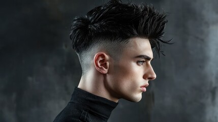 A trendy men hairstyle featuring a sharp mohawk fade with a textured top styled into subtle spikes.