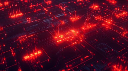 Fototapeta premium Mesmerizing Geometric Network of Luminous Red Nodes Against Vibrant Futuristic Backdrop Elegant digital visualization with sharp details creating a striking and dynamic impression of technology