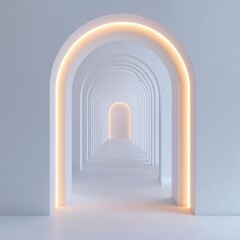 Fototapeta premium A serene corridor featuring multiple arches illuminated with soft light.