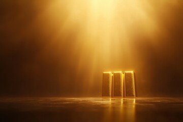 Illuminated gold bars symbolizing a bright financial future studio setting image dramatic lighting conceptual visualization