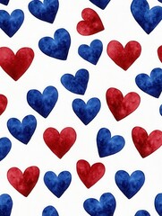 Fototapeta premium Celebrating love with red and blue heart patterns digital art festive background whimsical design vibrant colors