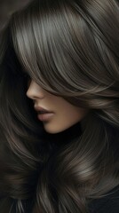 Naklejka premium Deep espresso and mocha brown hair shades styled naturally, with soft highlights adding dimension and glow.