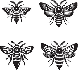 Detailed Silhouette of a Bumblebee Moth Isolated on White Background in Monochrome