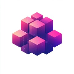 Obraz premium Abstract geometric cubes in vibrant pink and purple tones creating a modern digital art design.