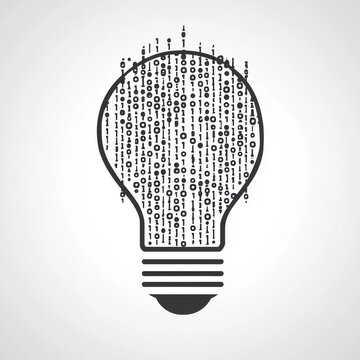 A stylized light bulb filled with binary code, symbolizing innovation and digital transformation.