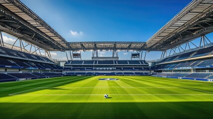 Fototapeta premium Professional soccer stadium with the ball positioned at the center