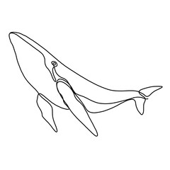 Fototapeta premium Whale continuous line drawing art. One-line drawing of a whale, minimalist and abstract art style.