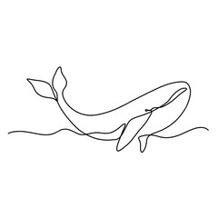 Whale continuous line drawing art. One-line drawing of a whale, minimalist and abstract art style.
