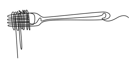 Vector illustration of noodles and fork, Fork with pasta in One Continuous line drawing. Italian spaghetti noodle for web banner and food delivery service in simple linear style. Editable stroke. pro.