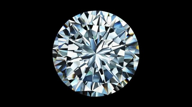 A brilliant, round-cut diamond with numerous facets reflecting light, set against a black background.