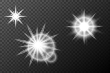 Light white effect: isolated flare, tire explosion, dust line, sun flare, star spark, sunlight, vector set