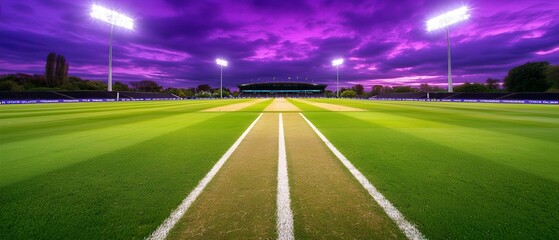 A cricket field with a white line down the middle