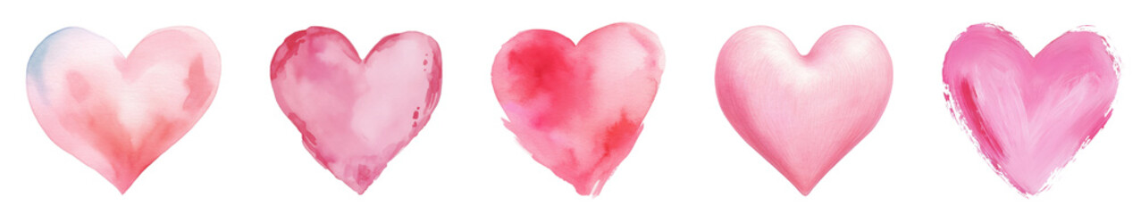 PNG Watercolor hearts in pink hues, isolated element set, transparent background
