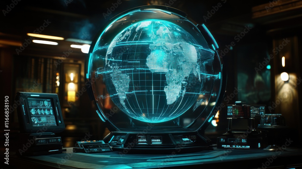 Poster Futuristic Globe Display With Advanced Technology