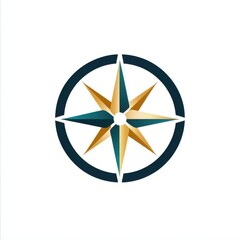 Stylized compass design featuring gold and teal colors on a white background.