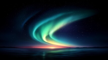 A picture of the aurora borealis in the night sky over the ocean