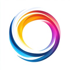 Colorful abstract circular design with vibrant gradients, blending yellow, orange, pink, and blue hues.